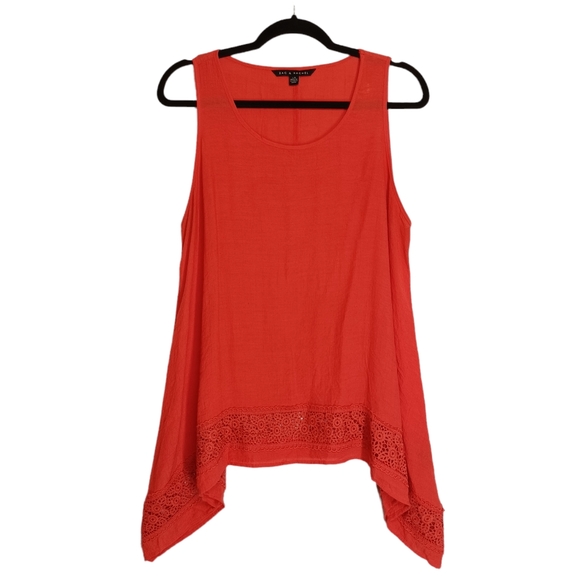 ZAC & RACHEL Orange Sleeveless Crochet Lace Sharkbite Hem Scoop Neck Top Large - Picture 1 of 7